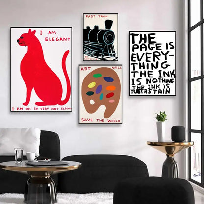Avelena | David Shrigley Rabbit Cat Wine Biscuit Train Wall Art Abstract Prints Canvas Painting Nordic Poster Pictures Living Room Decor