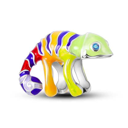 Avelena | 925 Silber Goldener Leopard Charms Perlen Bunte Chamäleon Nashorn Löwe Skarabäus Katze Anhänger Passend für Original Pandora Armband Schmuck