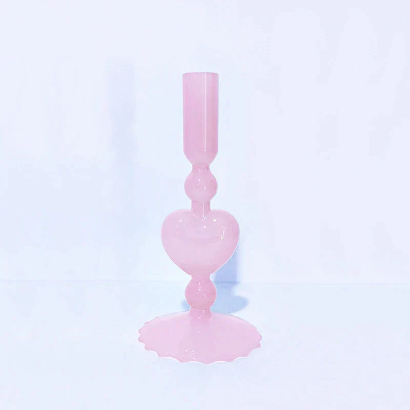 Avelena | Retro Taper Kerzenhalter Rote Herzform Glas Kerzenständer Hochzeit Tischdekoration Zuhause Party Glas Vase Dekor
