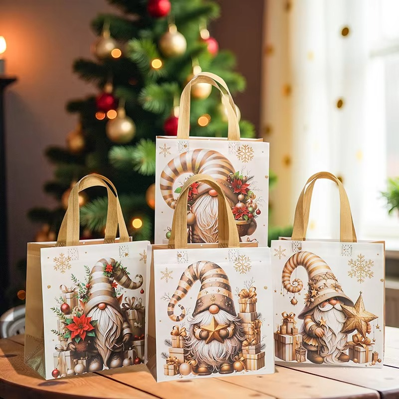 Avelena | Weihnachten Weihnachtsmann Non-Woven Geschenktaschen mit Griffen, Festliche wiederverwendbare Geschenkpaktierung, Set von 4–12