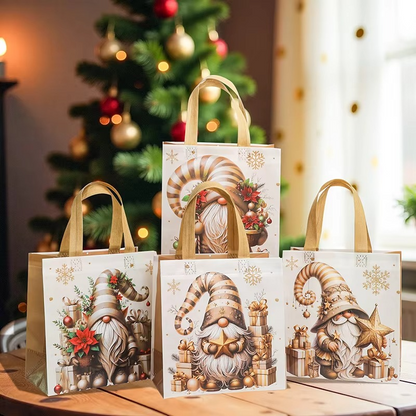 Avelena | Weihnachten Weihnachtsmann Non-Woven Geschenktaschen mit Griffen, Festliche wiederverwendbare Geschenkpaktierung, Set von 4–12