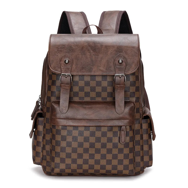 Avelena | Trendiger Karierter Business Vielseitiger Herren Rucksack Reisen Große Kapazität Luxusmarken Design Rucksack Herren PU Leder Schulranzen