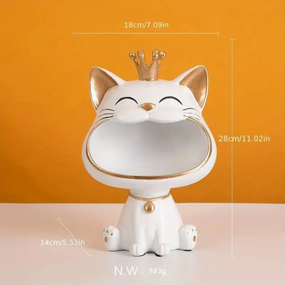 Avelena | Fortune Crown Big Mouth Cat Eingang Schlüsselablage Dekoratives Ornament, Licht Luxus Einweihungsgeschenk Skulptur