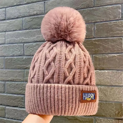 Avelena | Damenmode Pompom Mütze - Dicke Warme Wintermütze