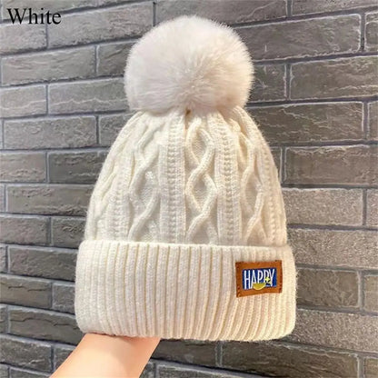 Avelena | Damenmode Pompom Mütze - Dicke Warme Wintermütze