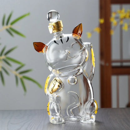 Avelena | Cat Shaped Glass Decanter Glass Holder with Stopper Bottle Drinkware Dispenser Carafe 1000ml for Dining Party Decoration Gift