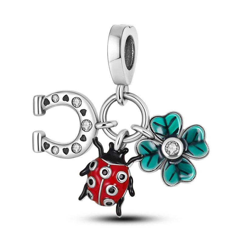 Avelena | 925 Silber Goldener Leopard Charms Perlen Bunte Chamäleon Nashorn Löwe Skarabäus Katze Anhänger Passend für Original Pandora Armband Schmuck