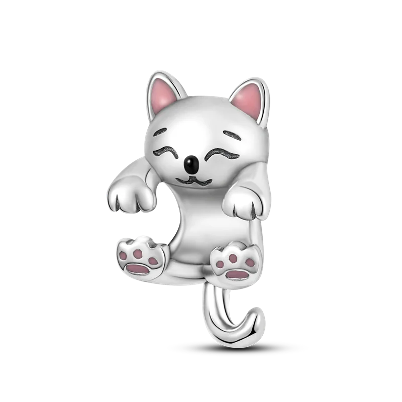 Avelena | 925 Silber Goldener Leopard Charms Perlen Bunte Chamäleon Nashorn Löwe Skarabäus Katze Anhänger Passend für Original Pandora Armband Schmuck