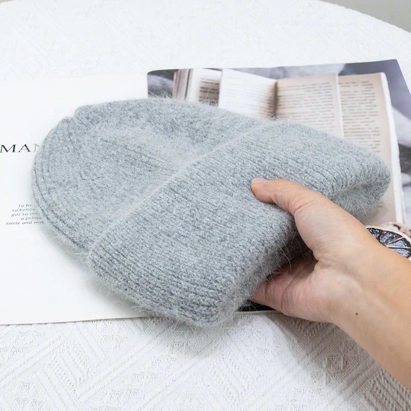 Avelena | Damen Winter Strickmütze - Warmes Kaschmir Wolle & Kaninchenfell Ski Hut