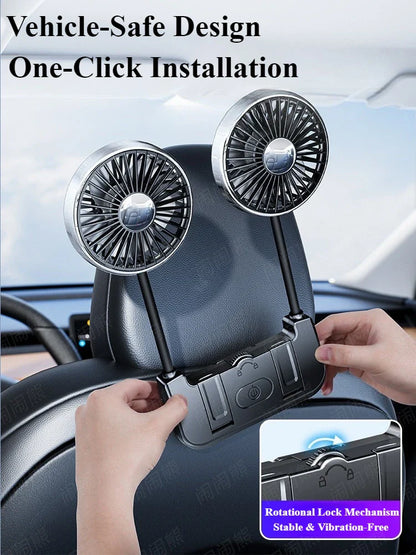 Avelena | Dual-Head Rücksitzventilator – Eary – (USB-C wiederaufladbar)