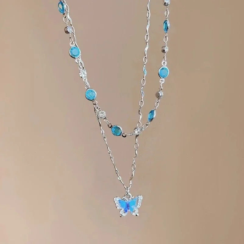 Avelena | Romantisch Blau Kristall Schmetterling Anhänger Schmuck