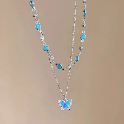 Avelena | Romantisch Blau Kristall Schmetterling Anhänger Schmuck