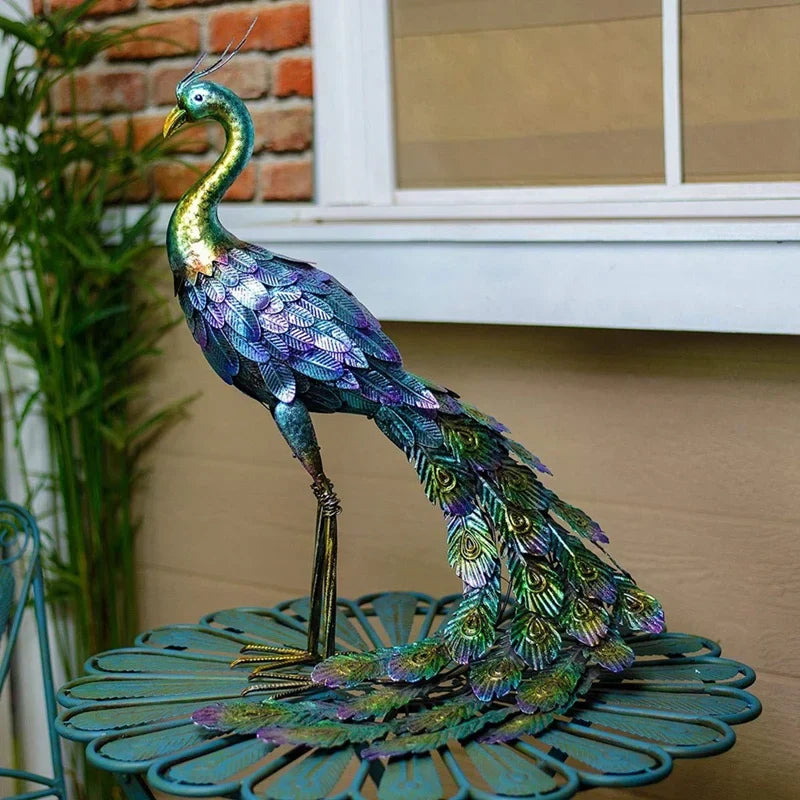 Avelena | 1 Stück Metallische Pfau Statue für Draußen, Garten, Terrasse, Deck, Veranda, Hof, Metallkunst Dekoration