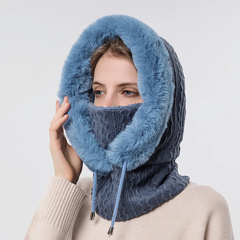 Avelena | Damen Winter Pelzmütze & Masken Set - Strick Cashmere Balaklava