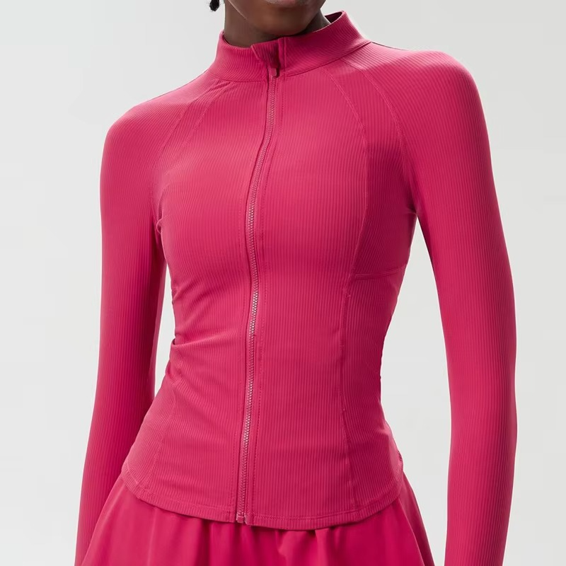 Avelena | Damen Slim Fit Laufjacke mit durchgehendem Reißverschluss Langarm Leicht Sportoberteil