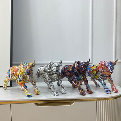 Avelena | Graffiti-Malerei Harz Bull Figuren Home Wohnzimmer Schlafzimmer Büro Desktop Feng Shui Ornamente Sammlung Statuen