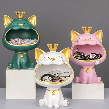 Avelena | Fortune Crown Big Mouth Cat Eingang Schlüsselablage Dekoratives Ornament, Licht Luxus Einweihungsgeschenk Skulptur