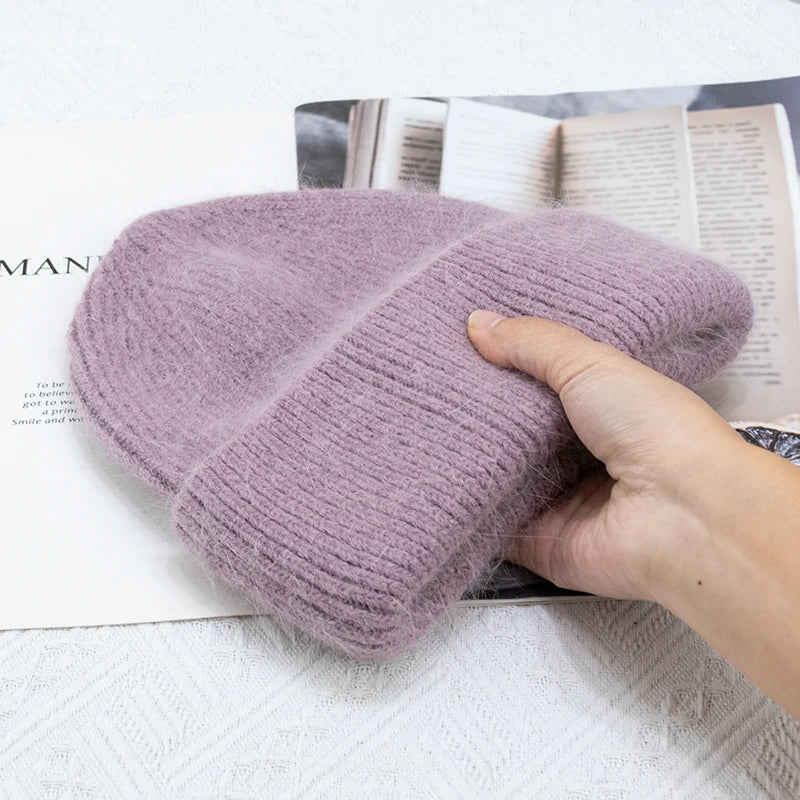 Avelena | Damen Winter Strickmütze - Warmes Kaschmir Wolle & Kaninchenfell Ski Hut