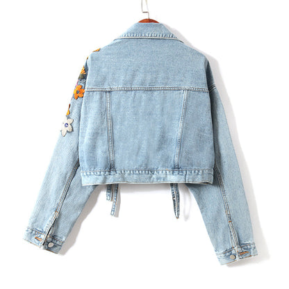 Avelena | Denim-Jacke mit Blumenstickereien und Pailletten