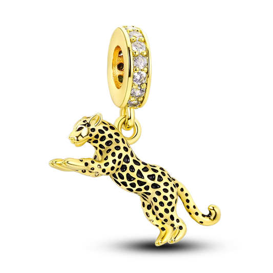 Avelena | 925 Silber Goldener Leopard Charms Perlen Bunte Chamäleon Nashorn Löwe Skarabäus Katze Anhänger Passend für Original Pandora Armband Schmuck