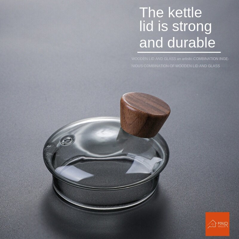 Avelena | Japanische Glas-Teekanne mit Holzgriff, kochende Teekanne, elektrischer Keramik-Ofen, Teebereiter, hochwertiges Tee-Set, hitzebeständige Teekanne, 700 ml