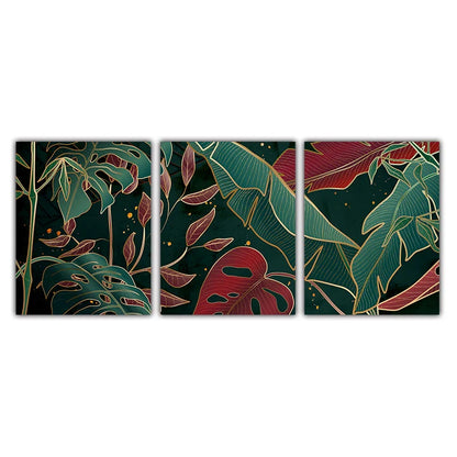 Avelena | Moderne Abstrakte Tropische Botanik Wandkunst Feine Kunst Leinwanddrucke Rote Grüne Palmenblätter Poster Bilder für Wohnzimmer Hotelzimmer Dekor