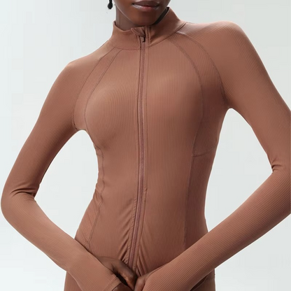 Avelena | Damen Slim Fit Laufjacke mit durchgehendem Reißverschluss Langarm Leicht Sportoberteil