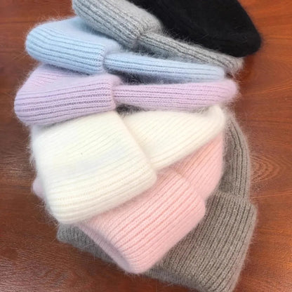 Avelena | Damen Winter Strickmütze - Warmes Kaschmir Wolle & Kaninchenfell Ski Hut