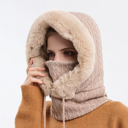 Avelena | Damen Winter Pelzmütze & Masken Set - Strick Cashmere Balaklava