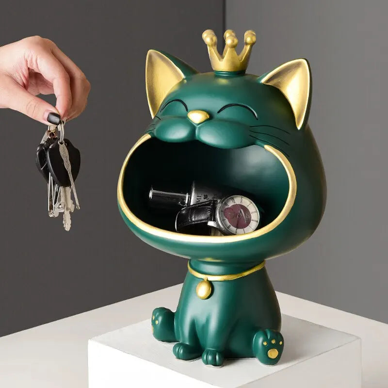 Avelena | Fortune Crown Big Mouth Cat Eingang Schlüsselablage Dekoratives Ornament, Licht Luxus Einweihungsgeschenk Skulptur