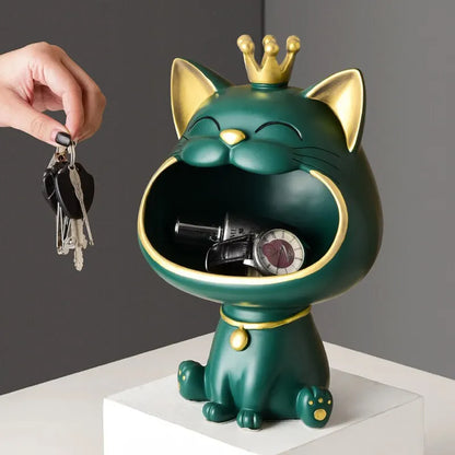 Avelena | Fortune Crown Big Mouth Cat Eingang Schlüsselablage Dekoratives Ornament, Licht Luxus Einweihungsgeschenk Skulptur