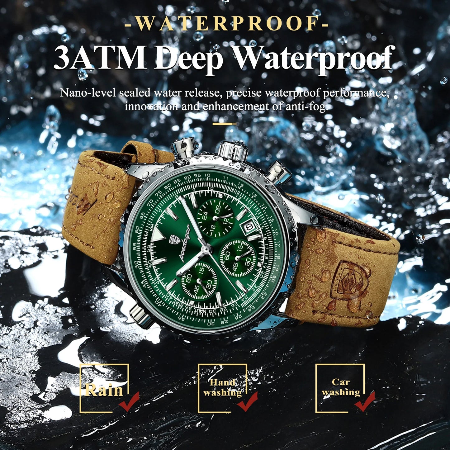 Avelena | Herren Quarzchronografuhr - Wasserdichte Leuchtende Militärsportuhr mit Lederarmband