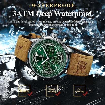 Avelena | Herren Quarzchronografuhr - Wasserdichte Leuchtende Militärsportuhr mit Lederarmband