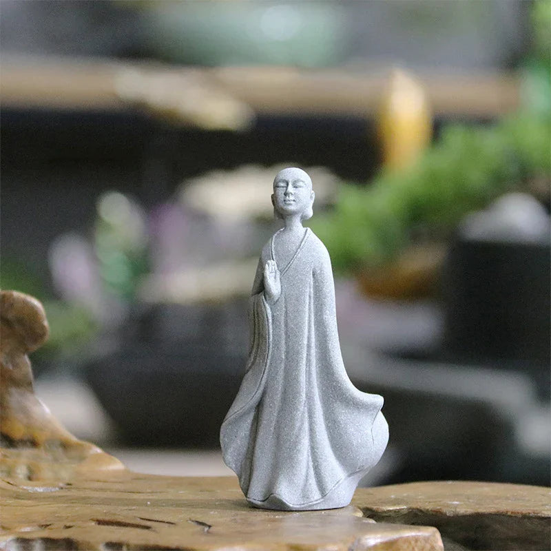 Avelena | Buddha Stein Statue Kleine Buddhistischen Mönche Tibetischer Buddhismus Figuren Zen Garten Ornament Meditation Zuhause Aquarium Dekoration
