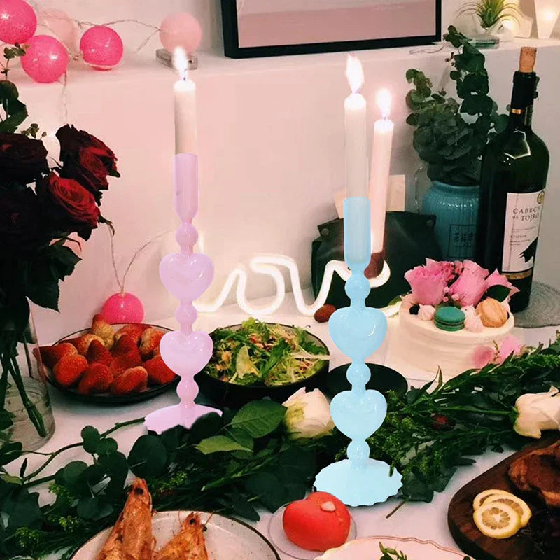 Avelena | Retro Taper Kerzenhalter Rote Herzform Glas Kerzenständer Hochzeit Tischdekoration Zuhause Party Glas Vase Dekor