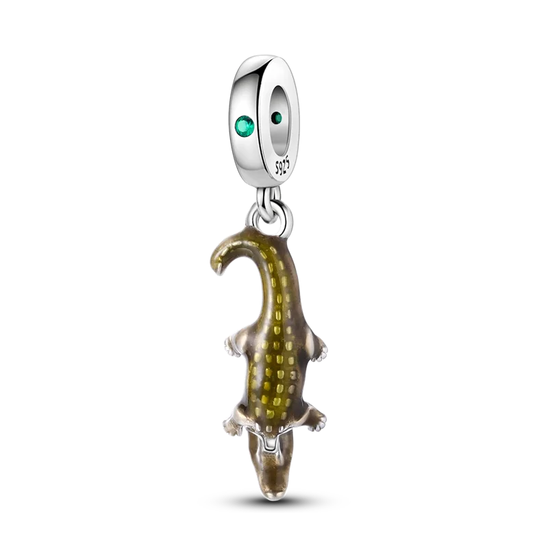 Avelena | 925 Silber Goldener Leopard Charms Perlen Bunte Chamäleon Nashorn Löwe Skarabäus Katze Anhänger Passend für Original Pandora Armband Schmuck