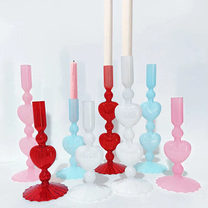 Avelena | Retro Taper Kerzenhalter Rote Herzform Glas Kerzenständer Hochzeit Tischdekoration Zuhause Party Glas Vase Dekor