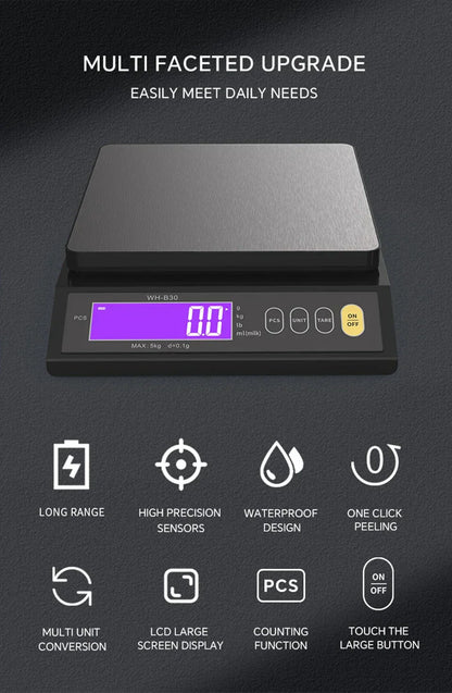 Avelena | 5 kg/0,1 g und 10 kg/1 g digitale elektronische Küchenwaage, LCD-Display, voll wasserdichtes Edelstahl-Waagetool zum Backen