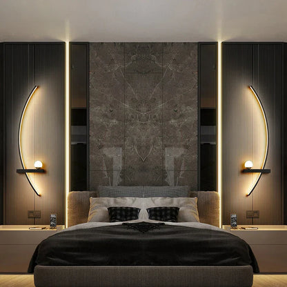 Avelena | Zeitgenössische Edge Wandlampe – Schwarz & Gold Innen-/Außenbeleuchtung für moderne Räume