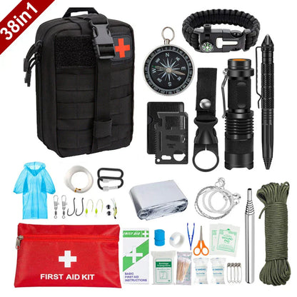 Avelena | 38-in-1 Erste-Hilfe- und Survival-Kit mit Taschenlampe und Kompass