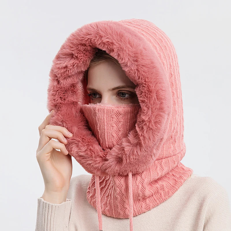 Avelena | Damen Winter Pelzmütze & Masken Set - Strick Cashmere Balaklava