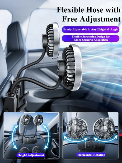 Avelena | Dual-Head Rücksitzventilator – Eary – (USB-C wiederaufladbar)