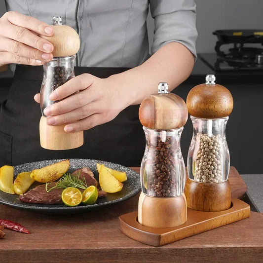 Avelena | Pfeffermühle und Salzmühle Set aus Holz und Glas – Stilvolle Gewürzmühlen für die Küche