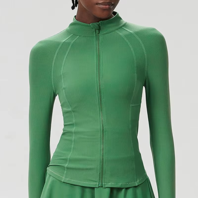 Avelena | Damen Slim Fit Laufjacke mit durchgehendem Reißverschluss Langarm Leicht Sportoberteil