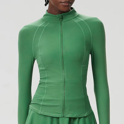 Avelena | Damen Slim Fit Laufjacke mit durchgehendem Reißverschluss Langarm Leicht Sportoberteil