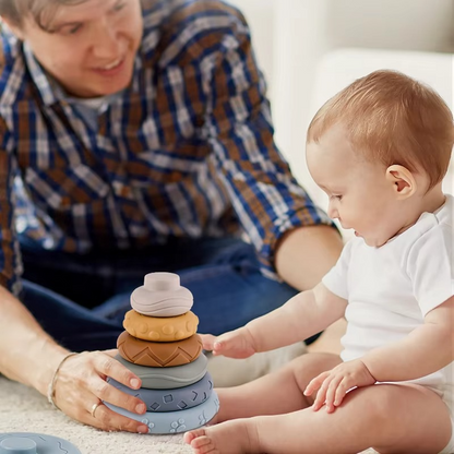 Avelena | Baby Montessori Silikonbausteine und Koala Beißring Stapelspielzeug Set