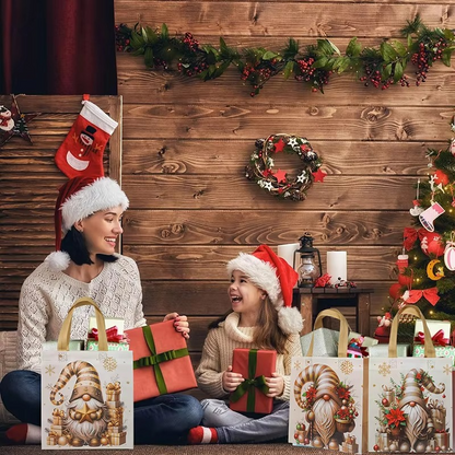 Avelena | Weihnachten Weihnachtsmann Non-Woven Geschenktaschen mit Griffen, Festliche wiederverwendbare Geschenkpaktierung, Set von 4–12