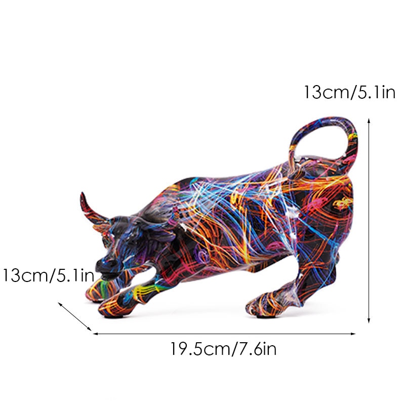 Avelena | Graffiti-Malerei Harz Bull Figuren Home Wohnzimmer Schlafzimmer Büro Desktop Feng Shui Ornamente Sammlung Statuen