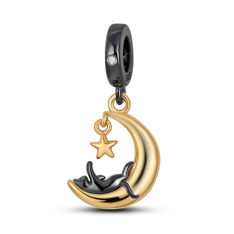 Avelena | 925 Silber Goldener Leopard Charms Perlen Bunte Chamäleon Nashorn Löwe Skarabäus Katze Anhänger Passend für Original Pandora Armband Schmuck