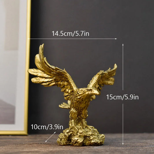 Avelena | Resin Goldener Adler Statue Kunst Tier Modell Sammlung Ornament Zuhause Büro Schreibtisch Feng Shui Dekor Figuren einfach